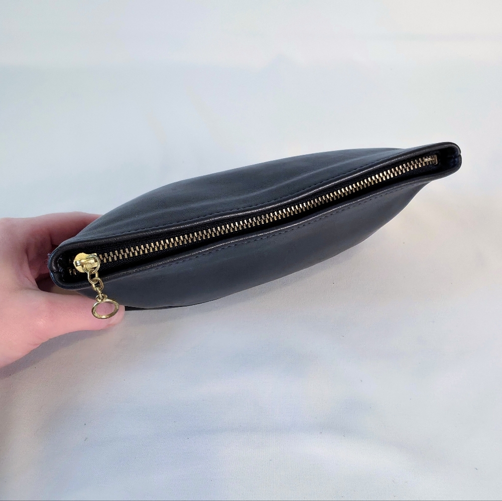Vintage Coach Cosmetic Case Large 7172 Blavy Navy Leather Pouch Blue Ticking - Picture 13 of 14